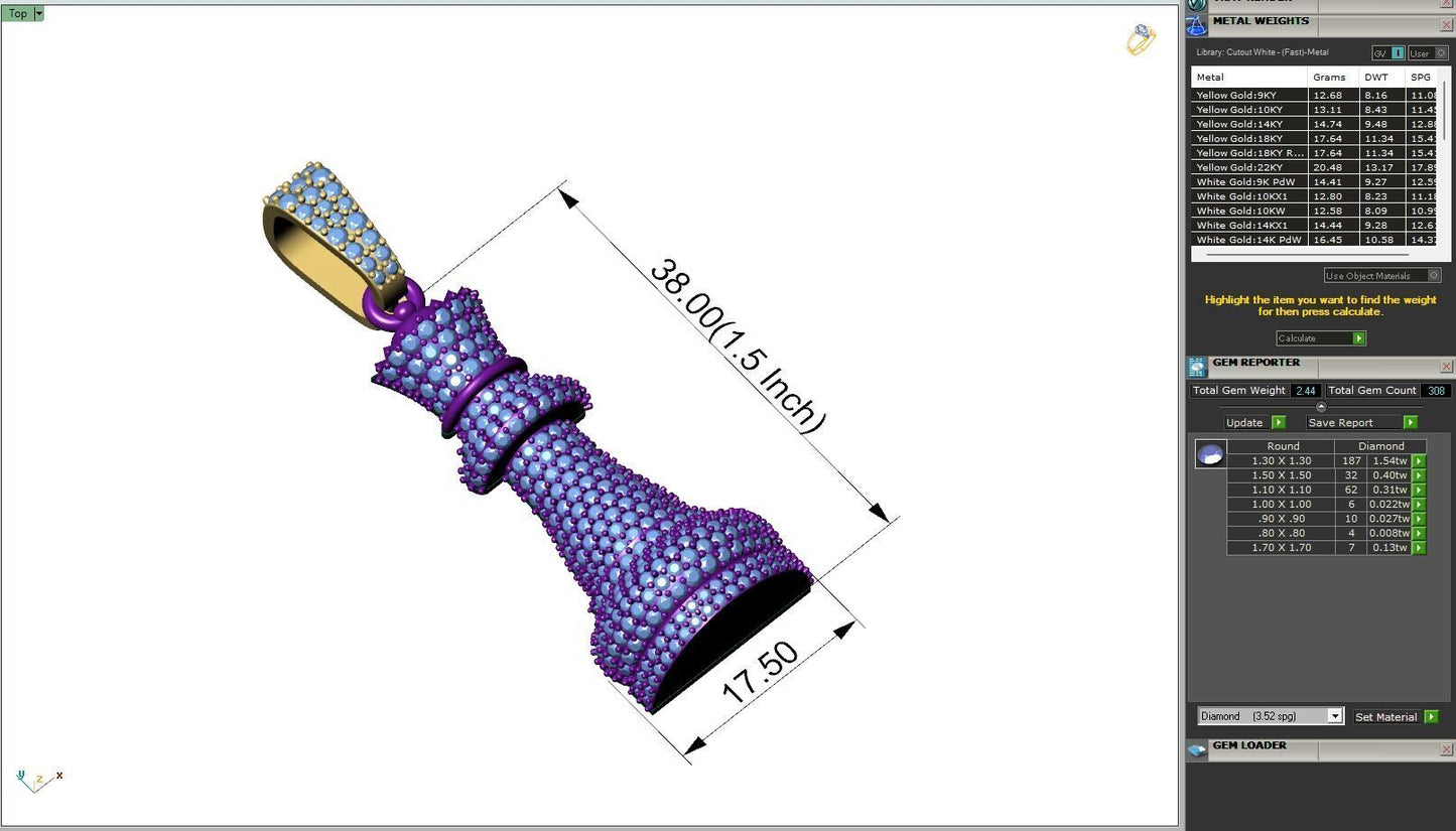 Custom Diamond Chess Piece - Queen Pendant