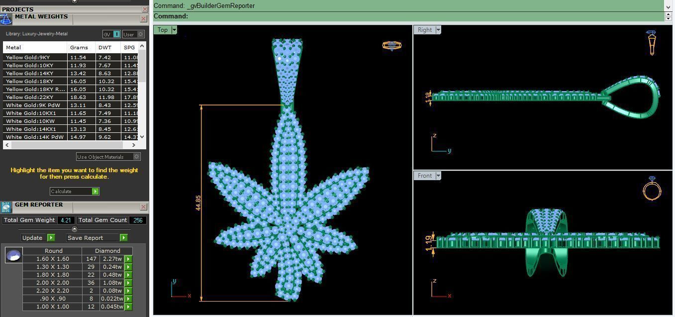 Custom Diamond Marijuana Leaf Pendant