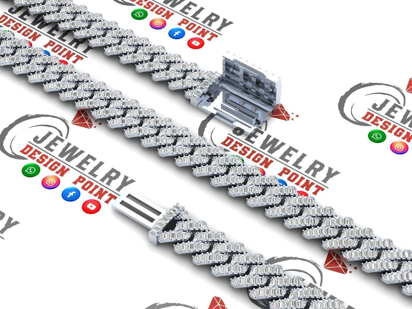 13mm Custom Cuban Diamond Chain - Baguettes Chain - Miami Link 22"