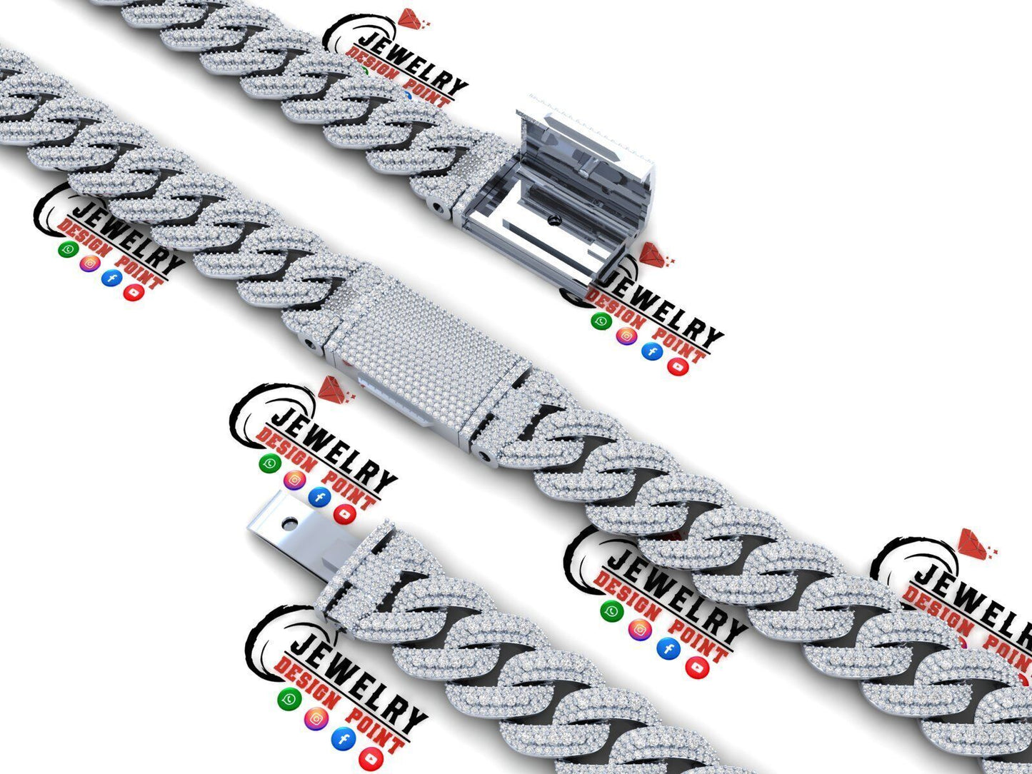 15mm Custom Raised Diamond Cuban Link Chain 22"