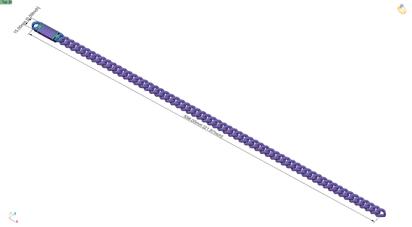 15mm Custom Raised Diamond Cuban Link Chain 22"