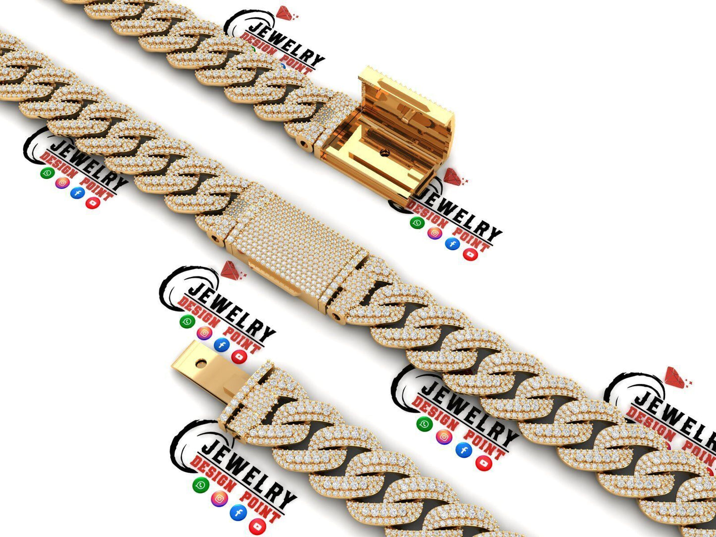 15mm Custom Raised Diamond Cuban Link Chain 22"