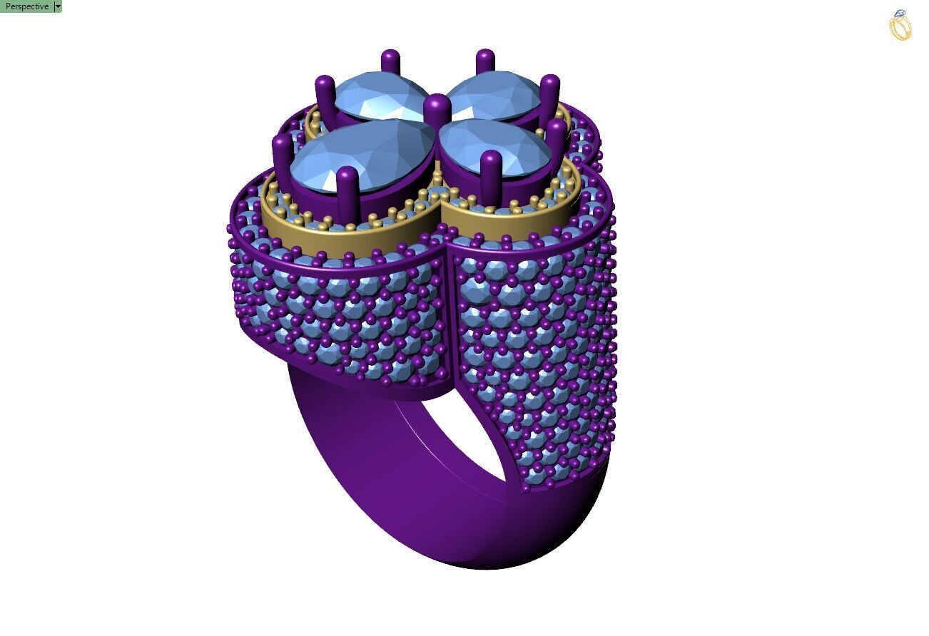 Diamond Custom Four Leaf Clover Ring - Pear Leaf Ring