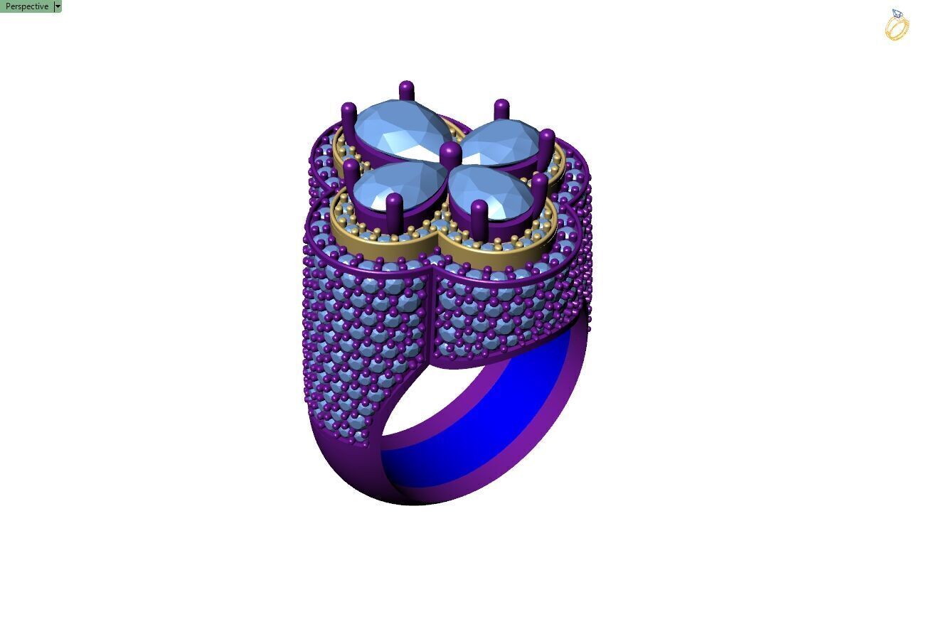 Diamond Custom Four Leaf Clover Ring - Pear Leaf Ring