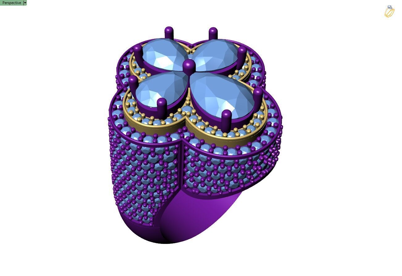 Diamond Custom Four Leaf Clover Ring - Pear Leaf Ring