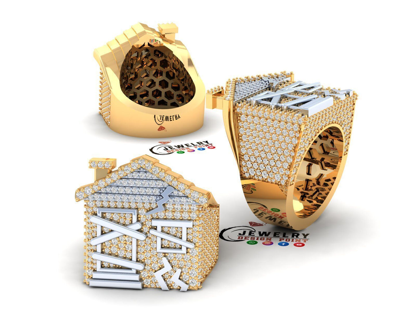 Custom Trap House Diamond Ring 14k Gold