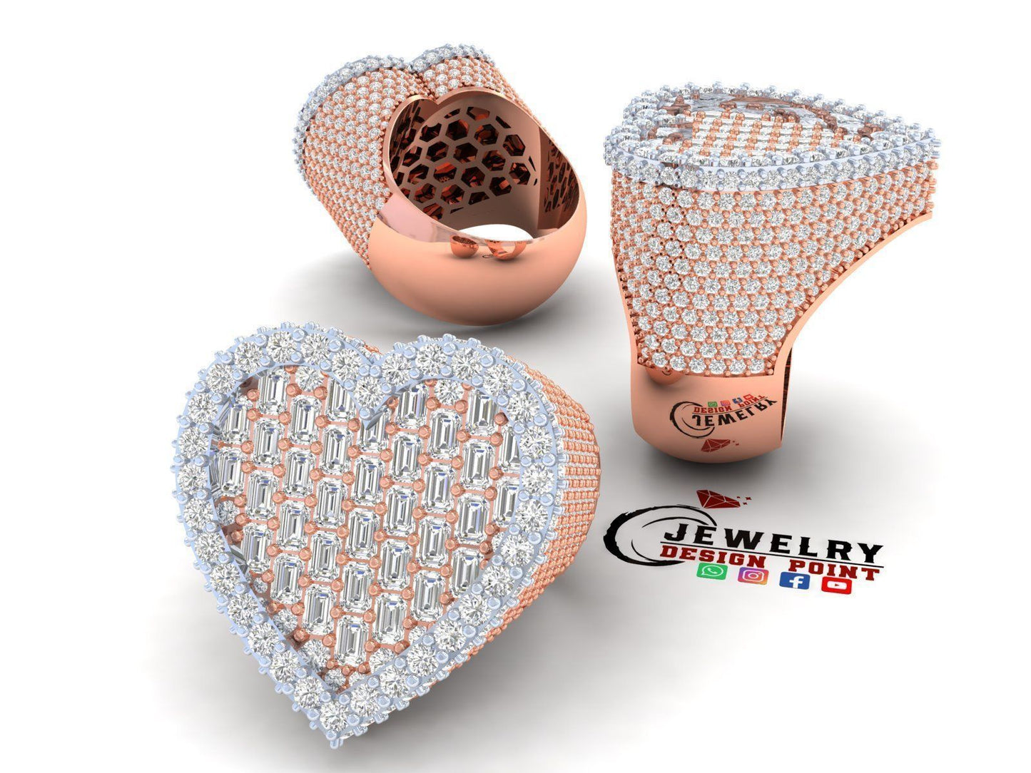 Custom Heart Champion Emerald Diamond Ring 14k