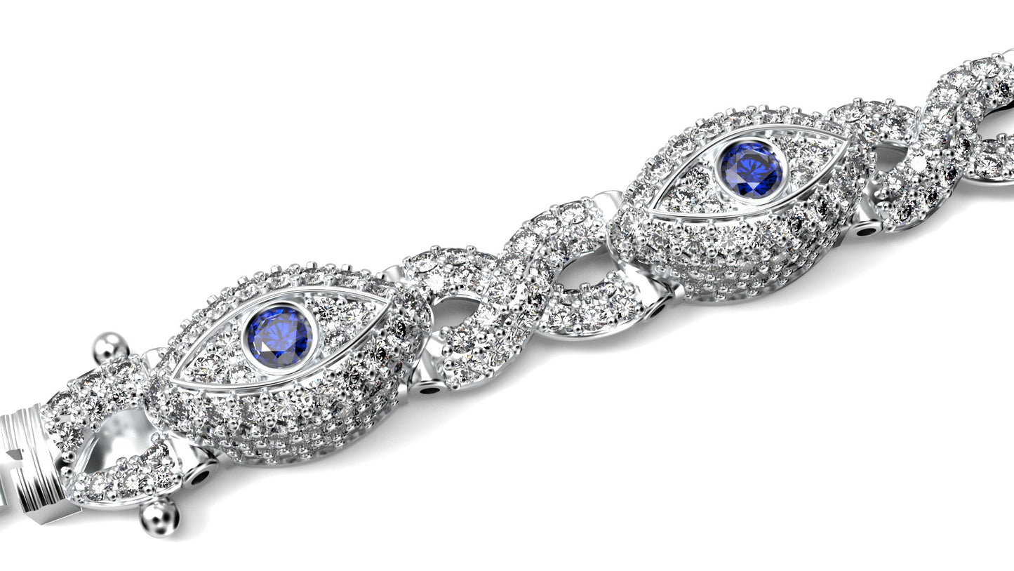 8MM Infinity 10.15 CT Diamond Evil Eye Link Bracelet 14K Solid Gold 7"