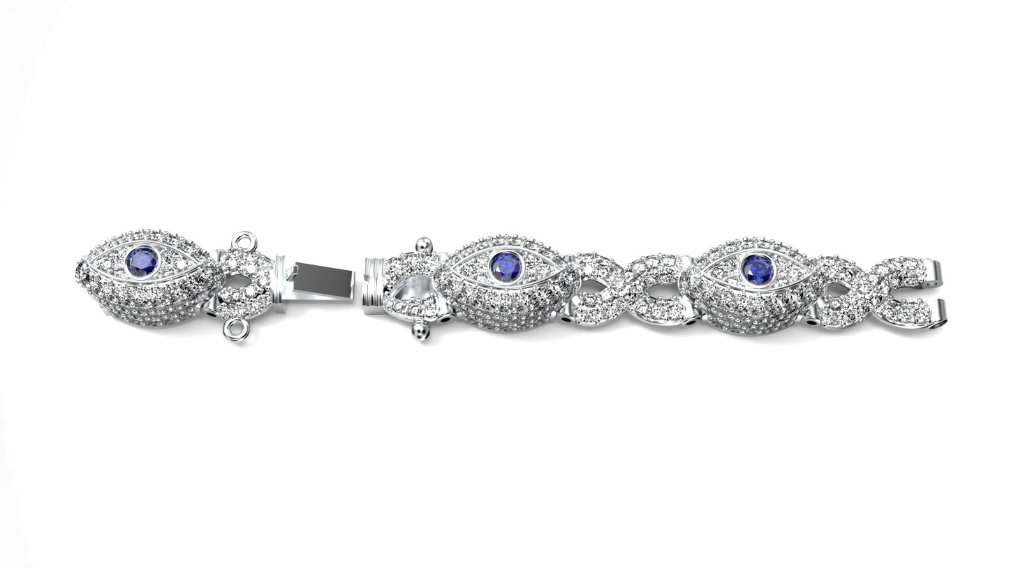 8MM Infinity 10.15 CT Diamond Evil Eye Link Bracelet 14K Solid Gold 7"