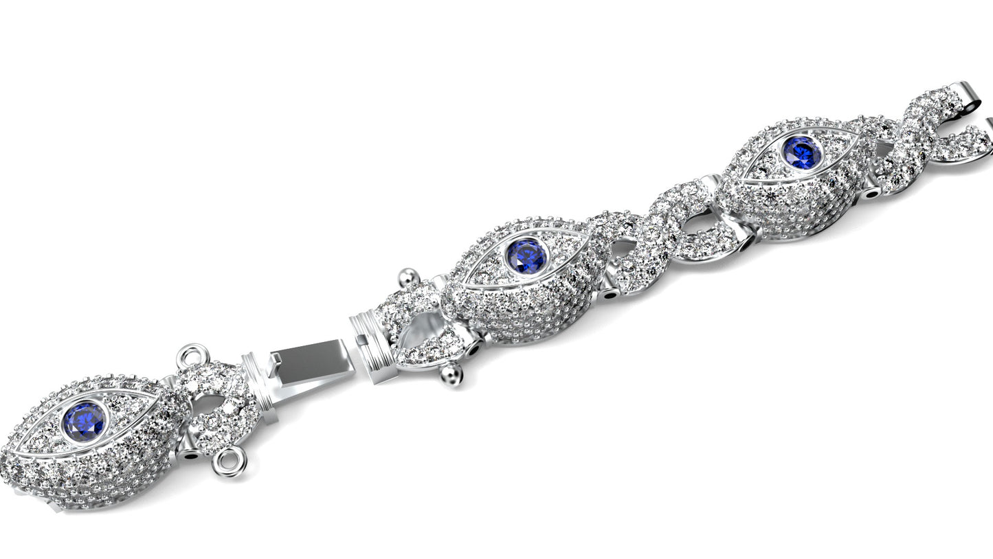 8MM Infinity 10.15 CT Diamond Evil Eye Link Bracelet 14K Solid Gold 7"