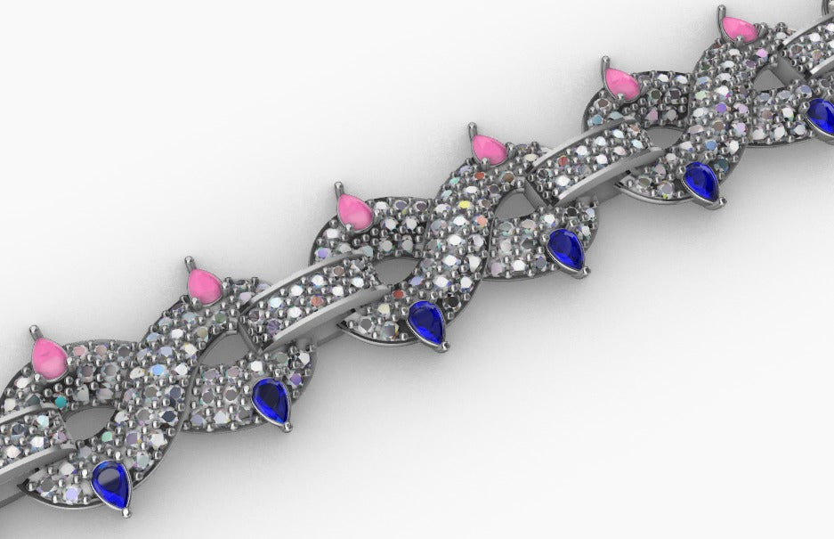 10.31 Ct Custom Pear Shaped and Round Diamond Hiphop Infinity Bracelet 7"