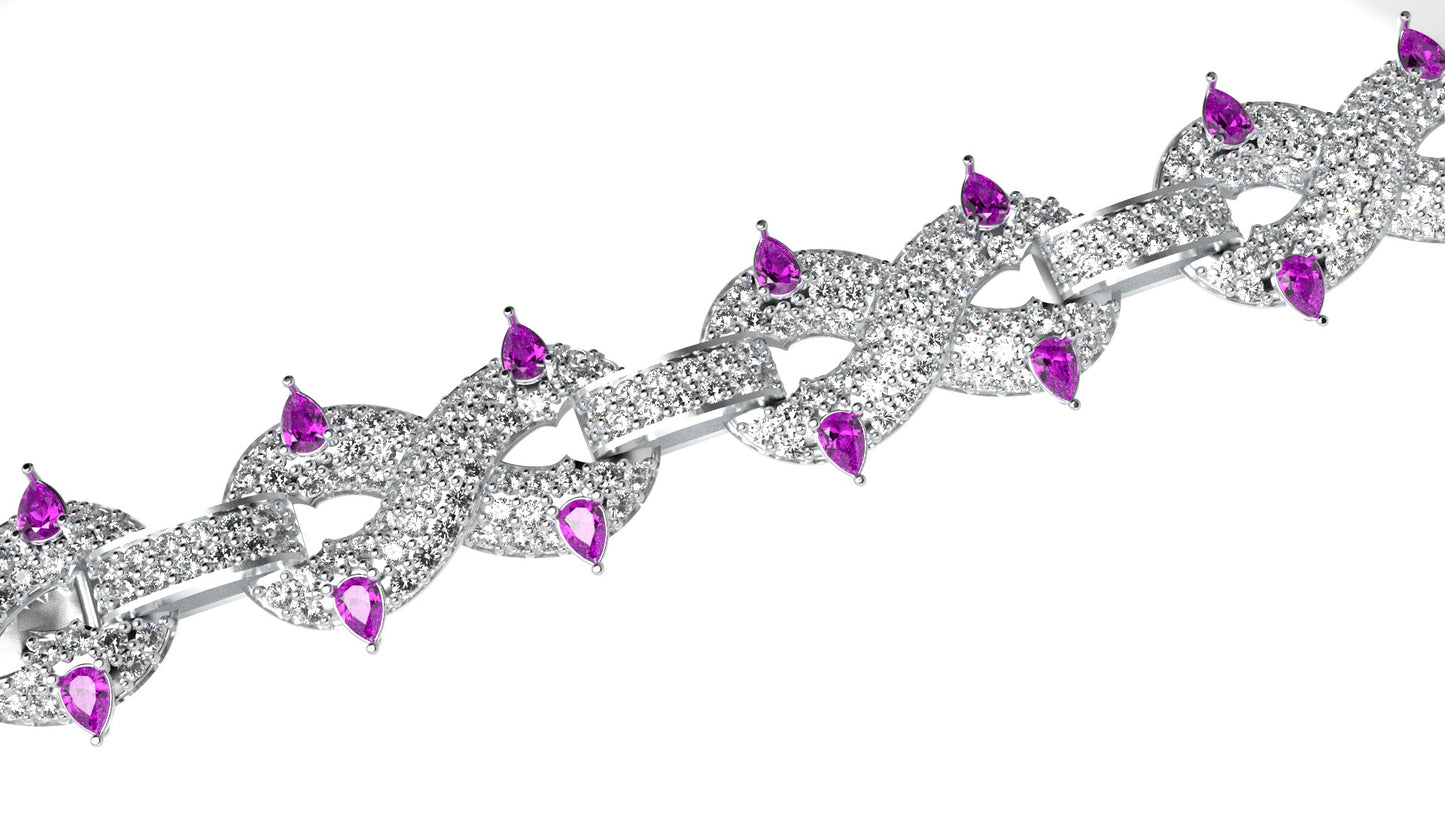 10.31 Ct Custom Pear Shaped and Round Diamond Hiphop Infinity Bracelet 7"