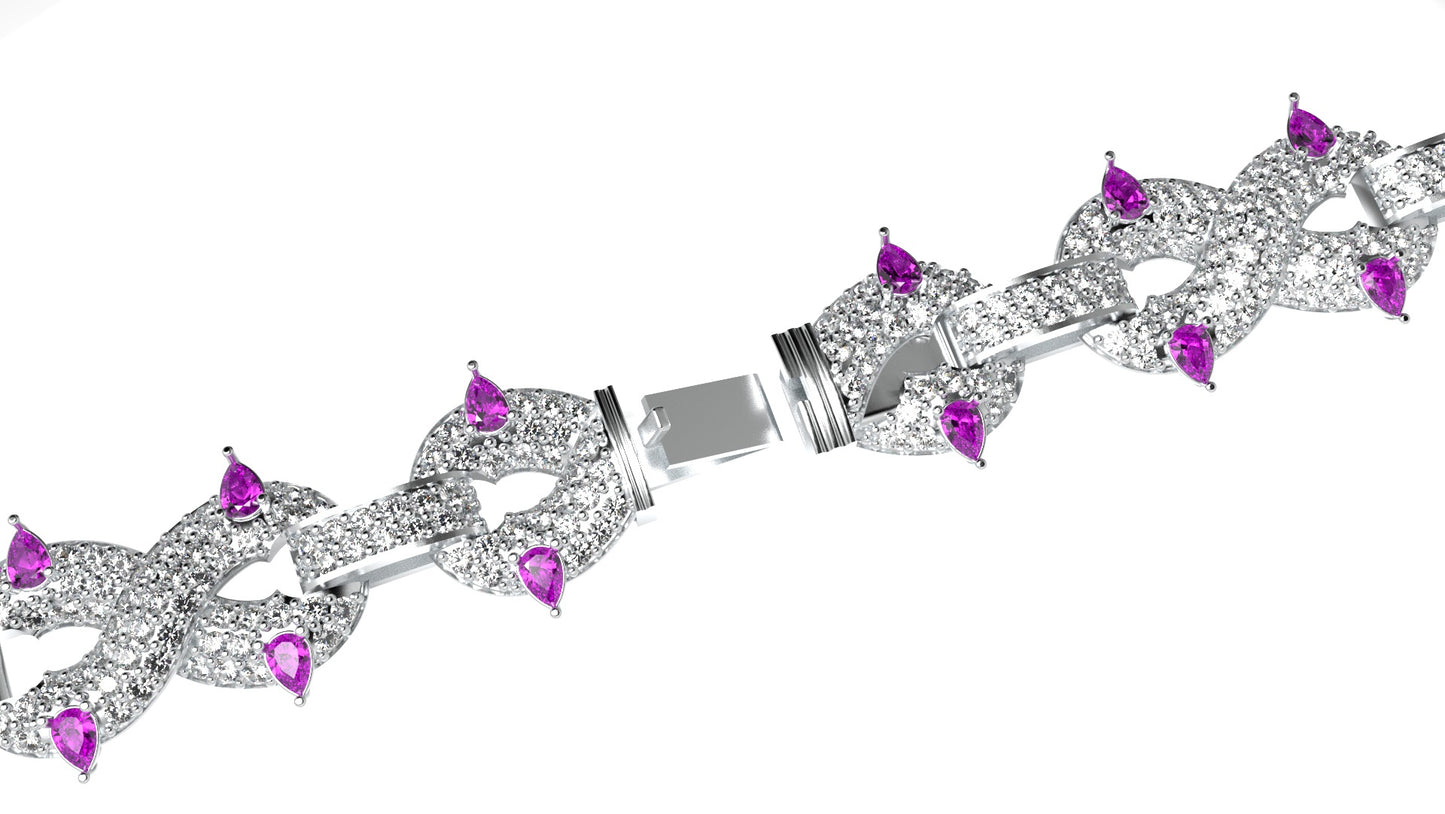 10.31 Ct Custom Pear Shaped and Round Diamond Hiphop Infinity Bracelet 7"