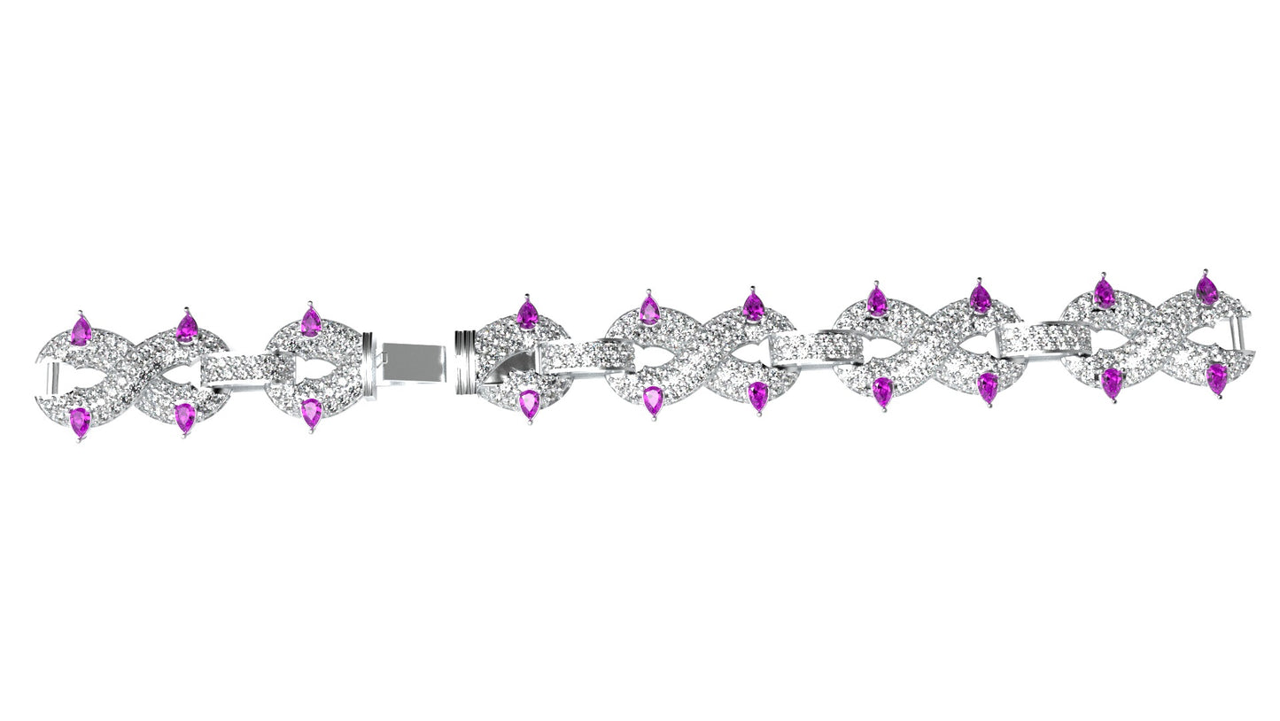 10.31 Ct Custom Pear Shaped and Round Diamond Hiphop Infinity Bracelet 7"