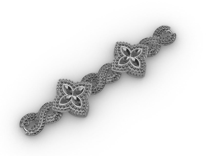 22mm 12.65 Ct Diamond with Sapphire Marquise Flower Infinity Link Bracelet 14K White Gold 7""