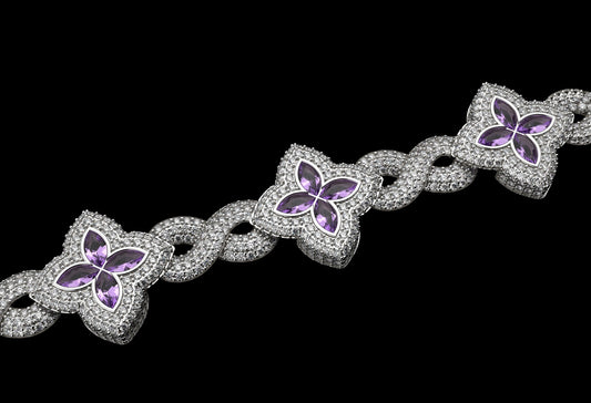 22mm 12.65 Ct Diamond with Sapphire Marquise Flower Infinity Link Bracelet 14K White Gold 7""