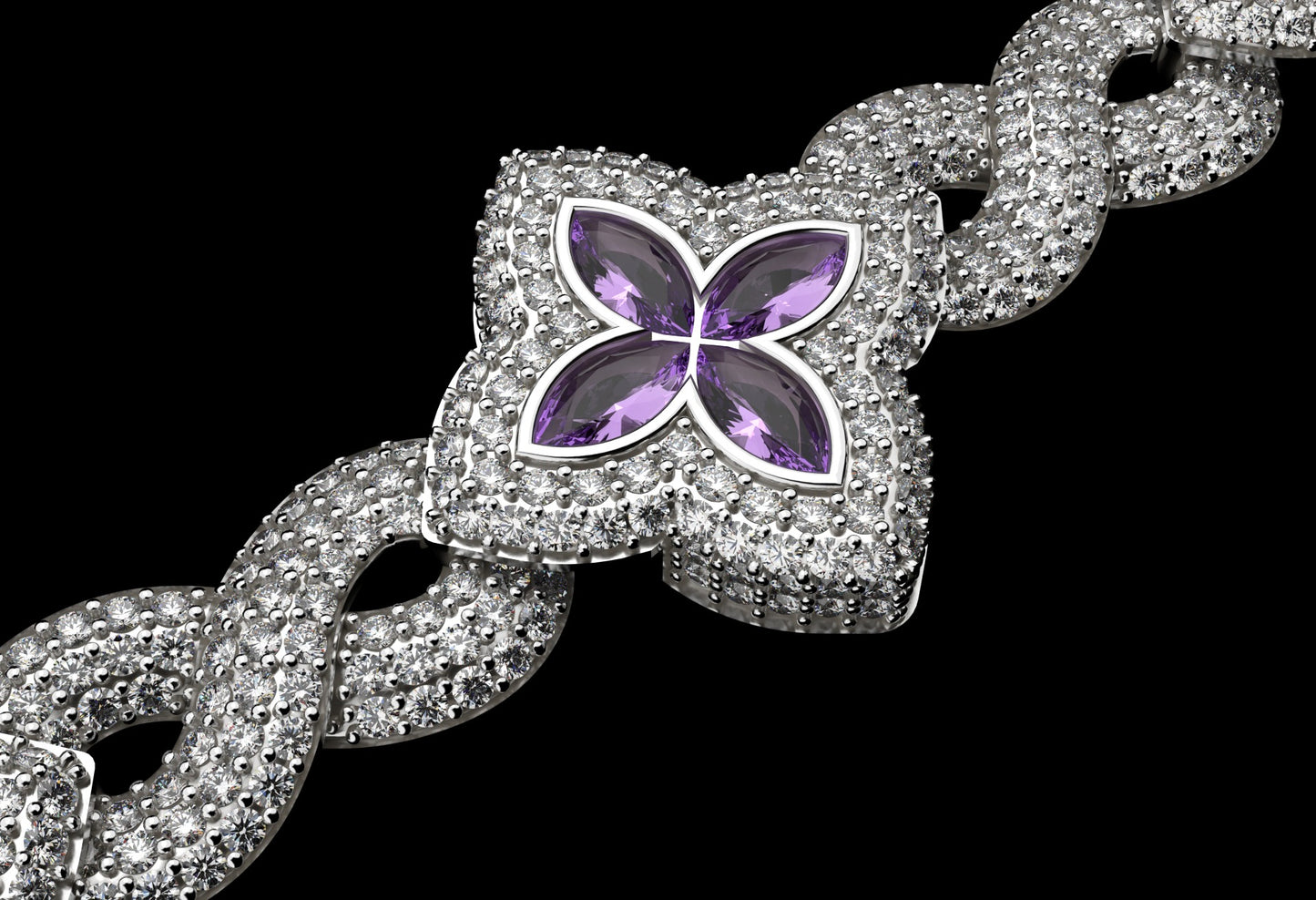 22mm 12.65 Ct Diamond with Sapphire Marquise Flower Infinity Link Bracelet 14K White Gold 7""