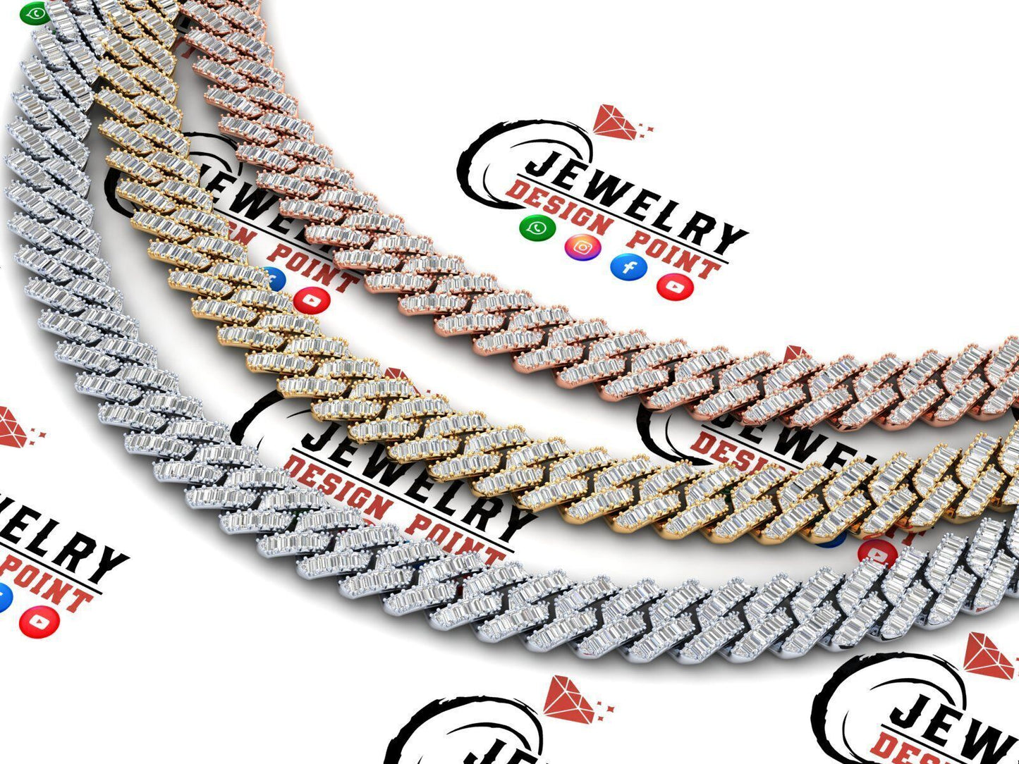 13mm Custom Cuban Diamond Chain - Baguettes Chain - Miami Link 22"