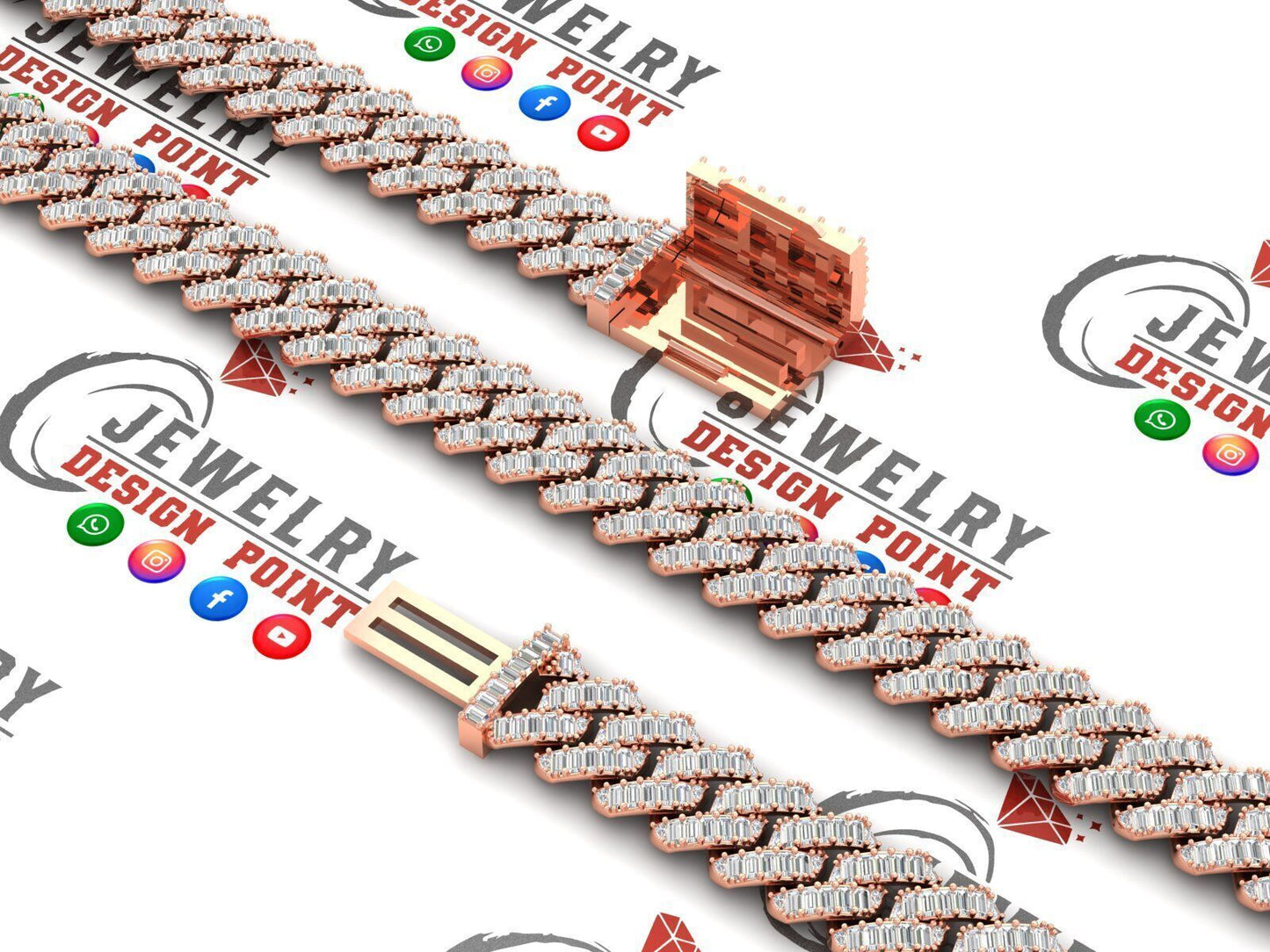 13mm Custom Cuban Diamond Chain - Baguettes Chain - Miami Link 22"