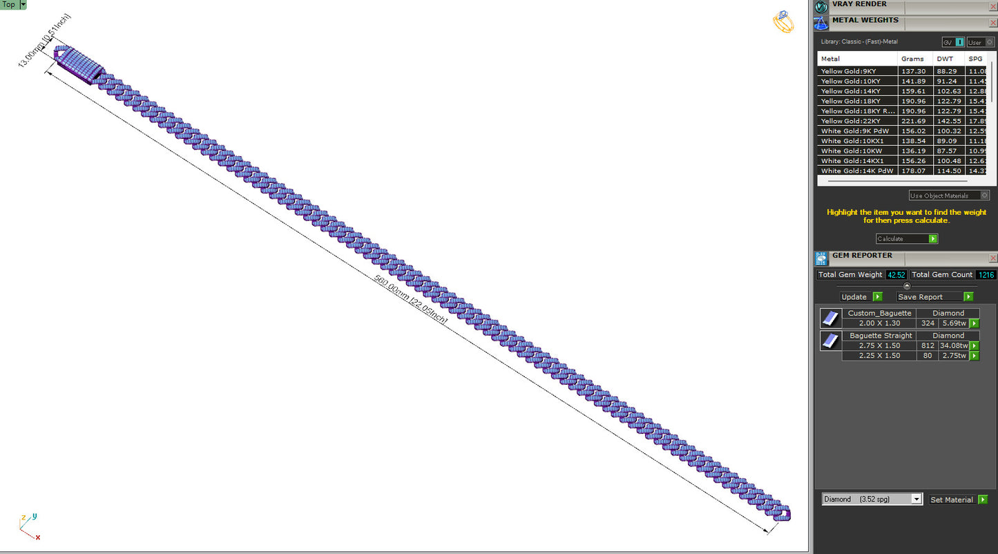 13mm Custom Cuban Diamond Chain - Baguettes Chain - Miami Link 22"