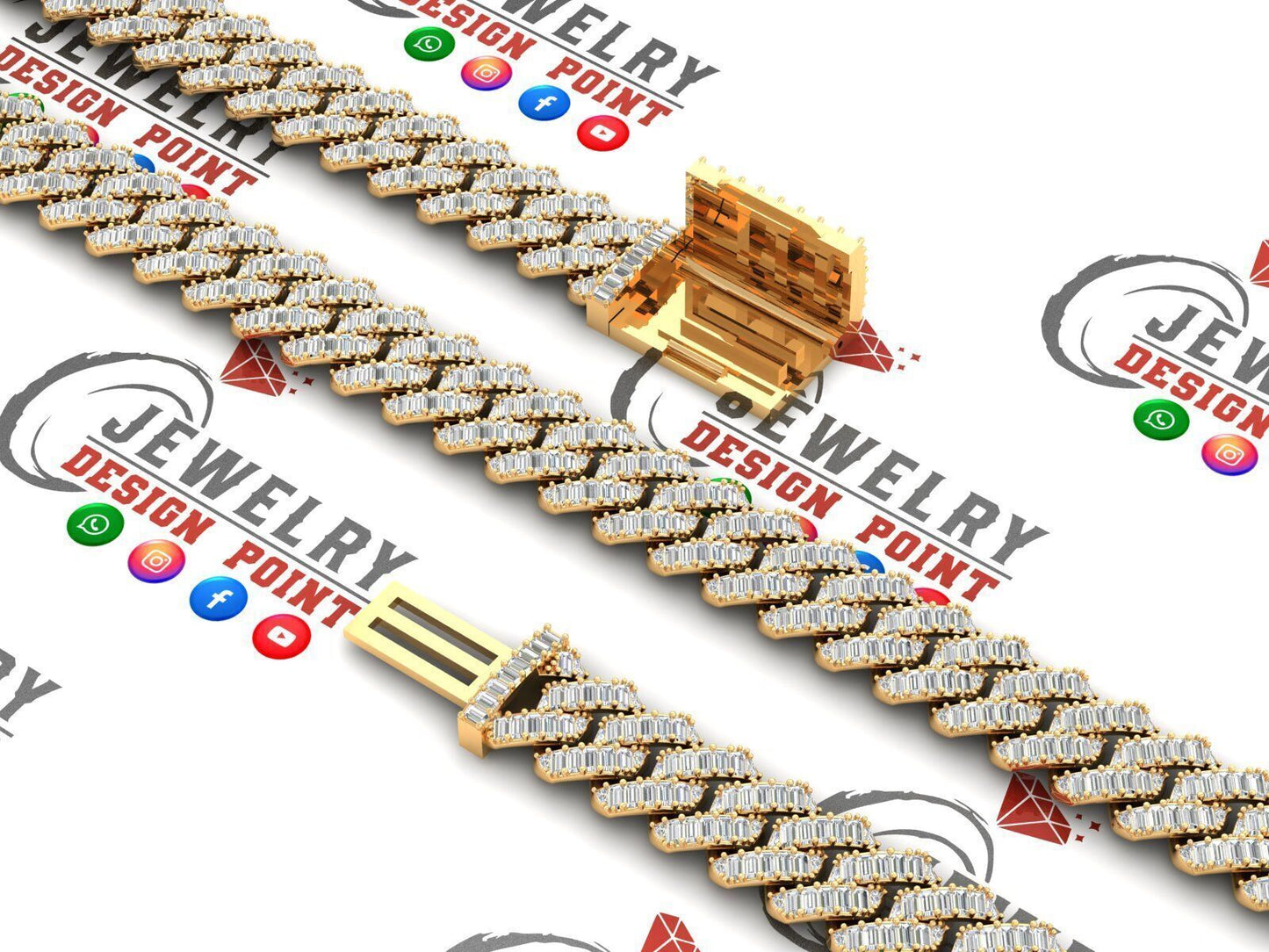 13mm Custom Cuban Diamond Chain - Baguettes Chain - Miami Link 22"