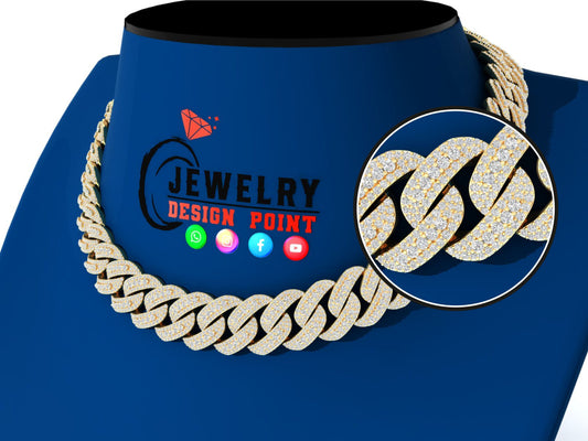 15mm Custom Raised Diamond Cuban Link Chain 22"