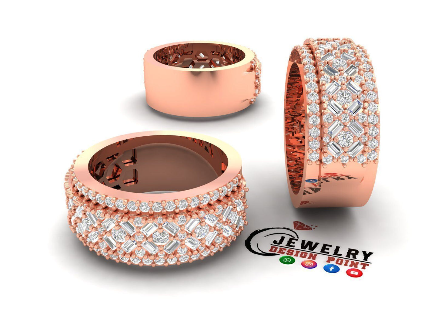 Custom Diamond Ring - Baguette And Round Cross Cross Ring