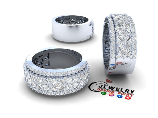 Custom Diamond Ring - Baguette And Round Cross Cross Ring