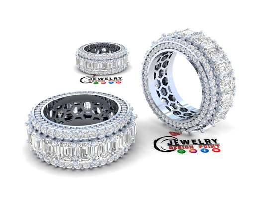 60 Pointer Custom Emerald Diamond Band - Eternity Diamond Ring