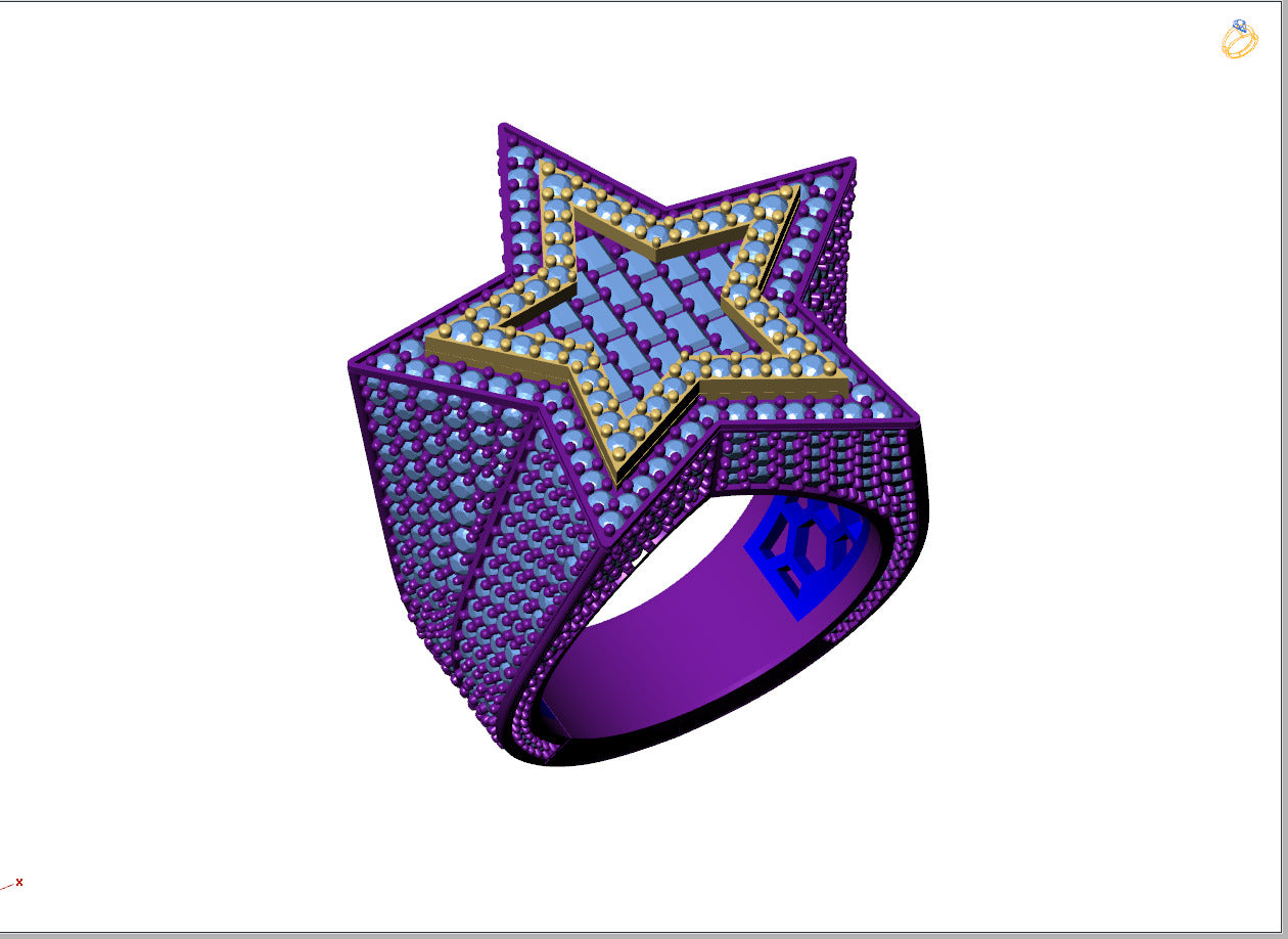 Custom Star Shape Baguette Signet Diamond Ring