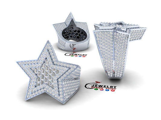 Custom Star Shape Baguette Signet Diamond Ring