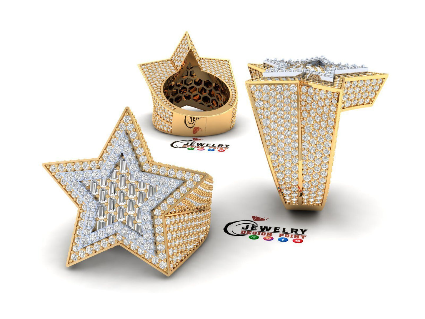 Custom Star Shape Baguette Signet Diamond Ring
