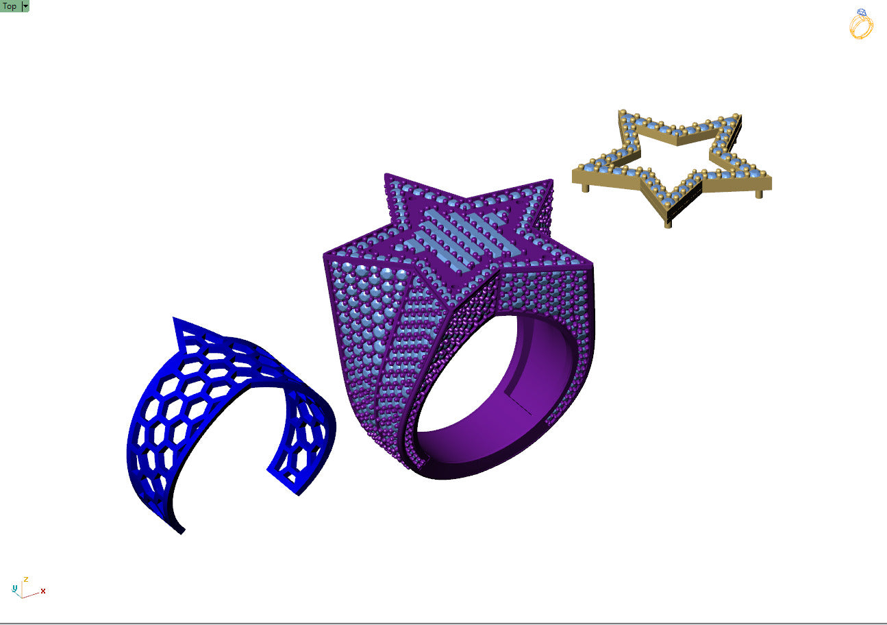 Custom Star Shape Baguette Signet Diamond Ring