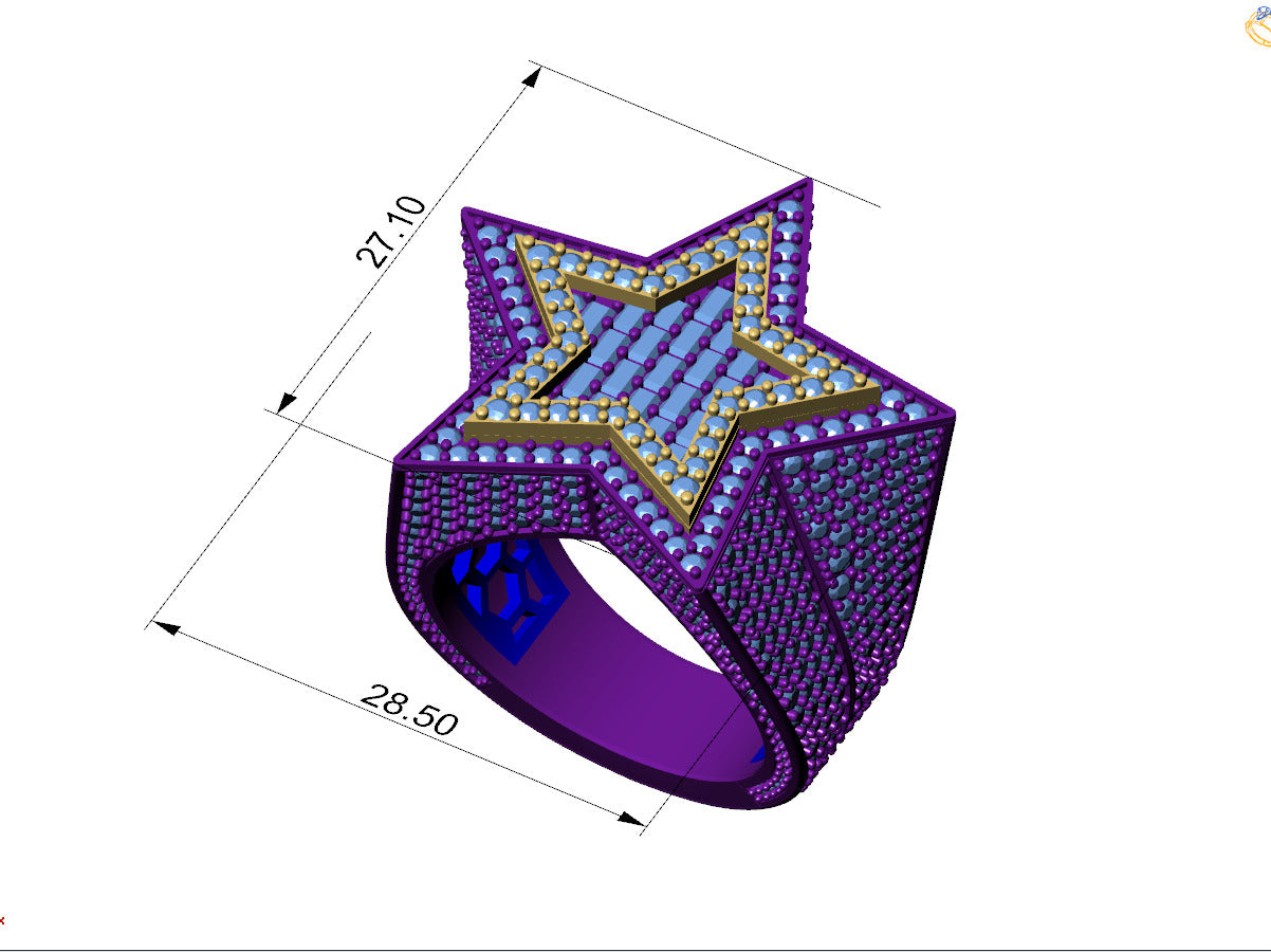 Custom Star Shape Baguette Signet Diamond Ring