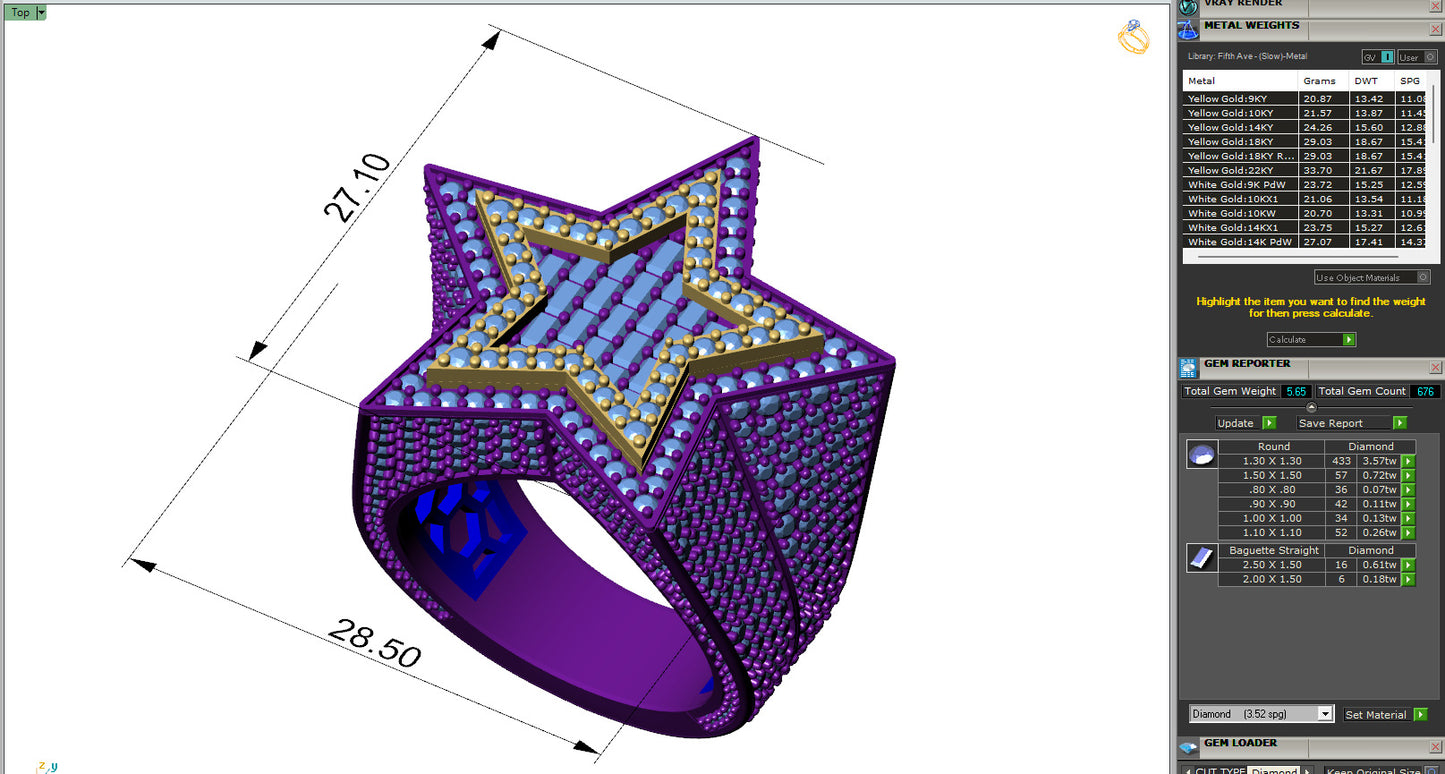Custom Star Shape Baguette Signet Diamond Ring